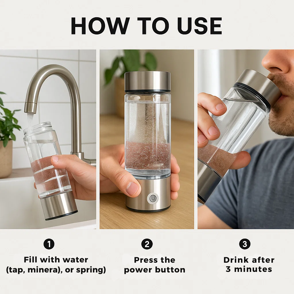 Wasserstoff-Wasserflasche | Cargador USB, dispositivos energizantes y perfecto para dieta, hidratación y bienestar.