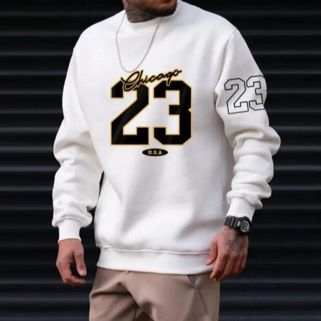Sudadera cálida para hombre – Cuello redondo relajado, felpa, estilo casual