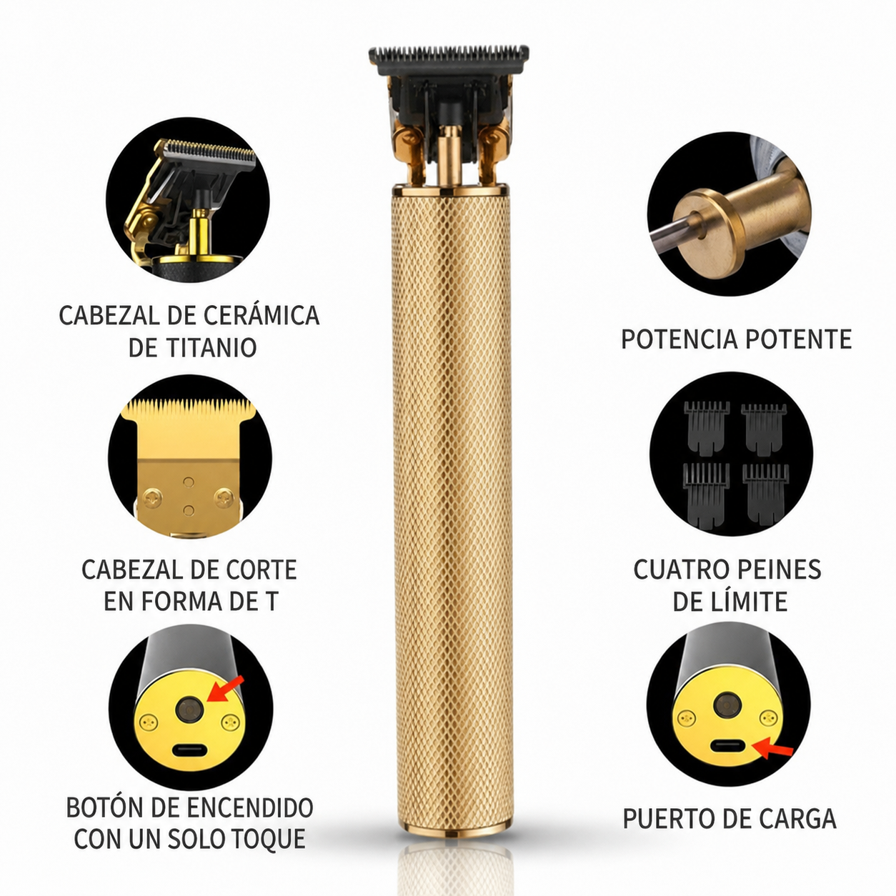 Cortapelos profesional sin cable con cuchilla en T para barba