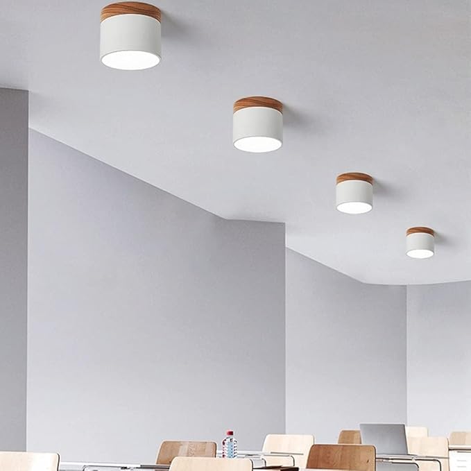 Lámpara de techo LED moderna | Cilindro negro con marco de madera