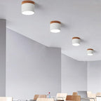 Lámpara de techo LED moderna | Cilindro negro con marco de madera