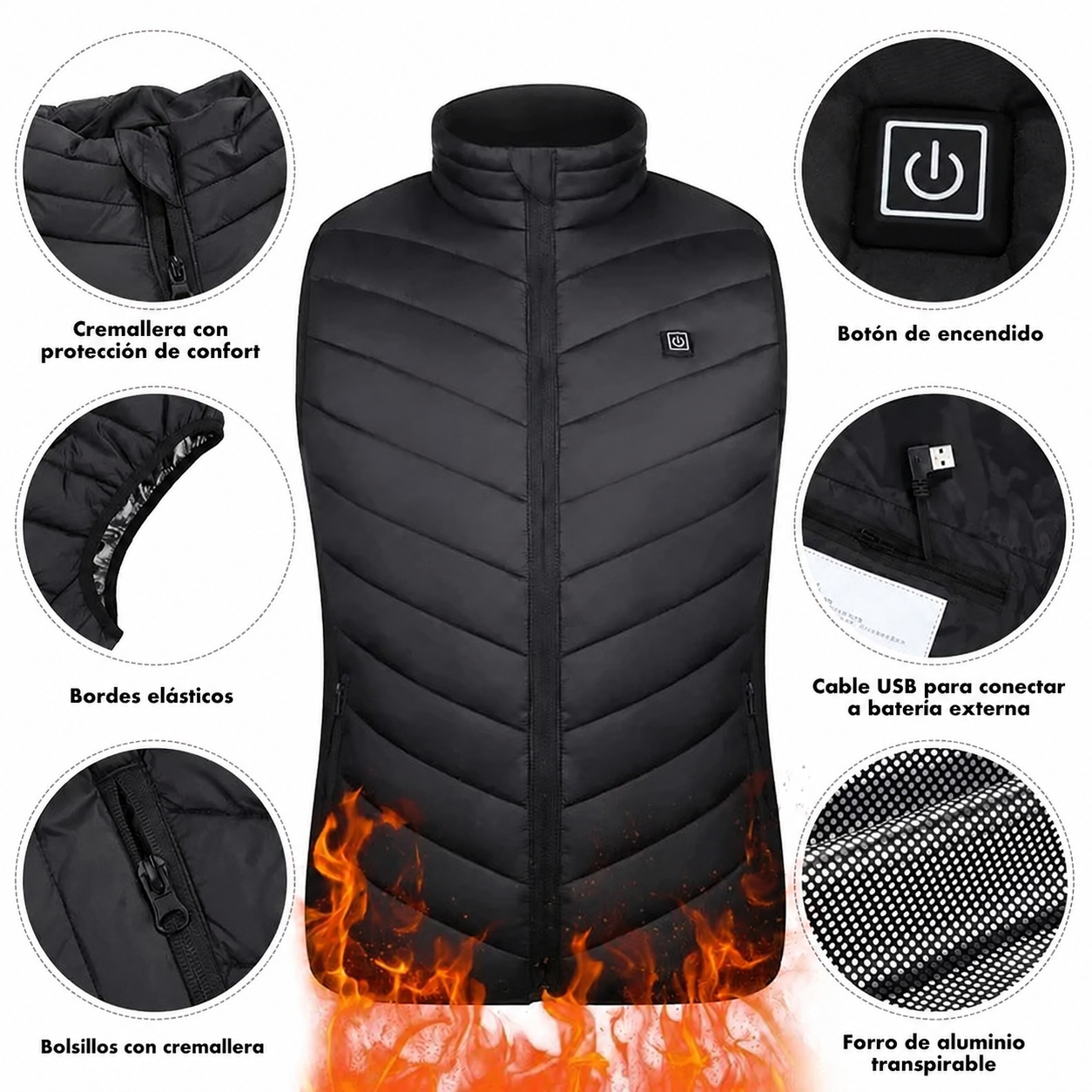 Chaleco calefactable unisex recargable por USB ThermiVest