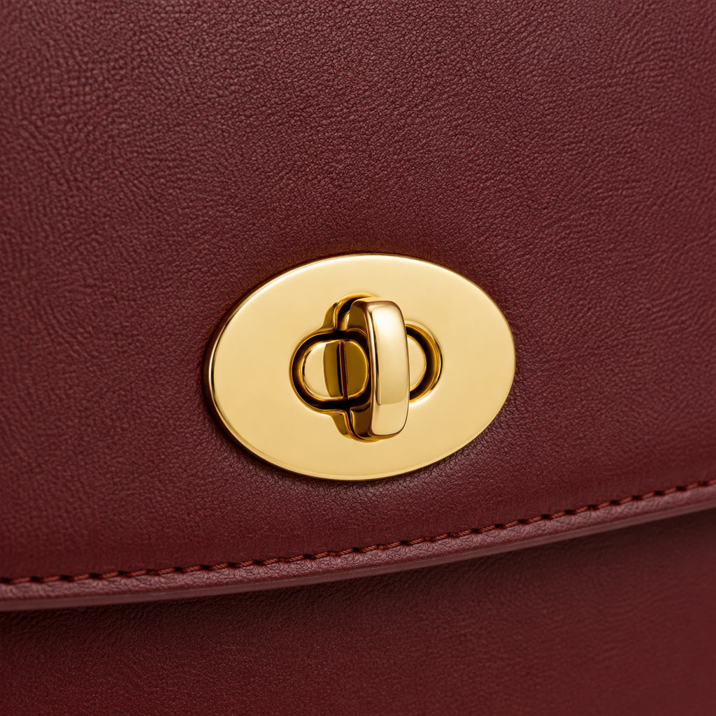 Vista lateral del bolso de mano elegante burdeos.