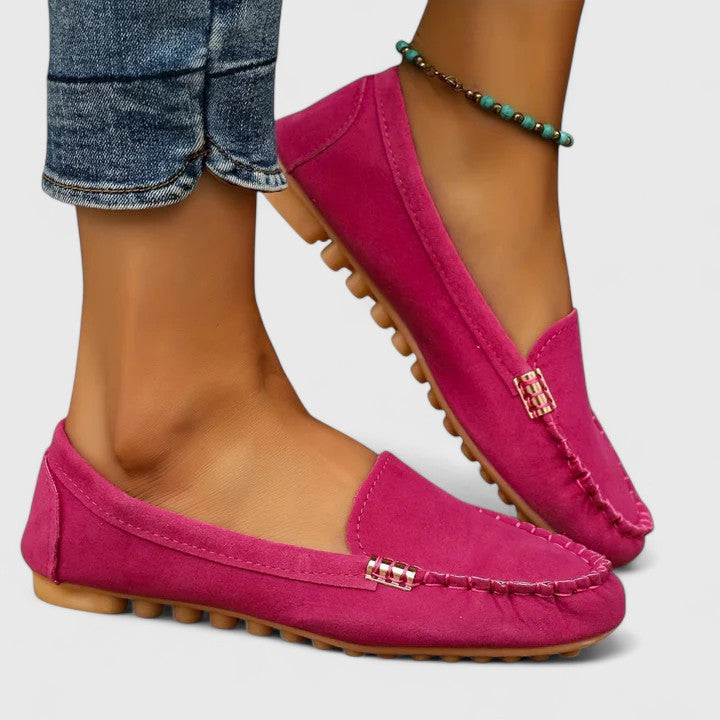 Mocasines de mujer con cierre sin cordones y barra metálica