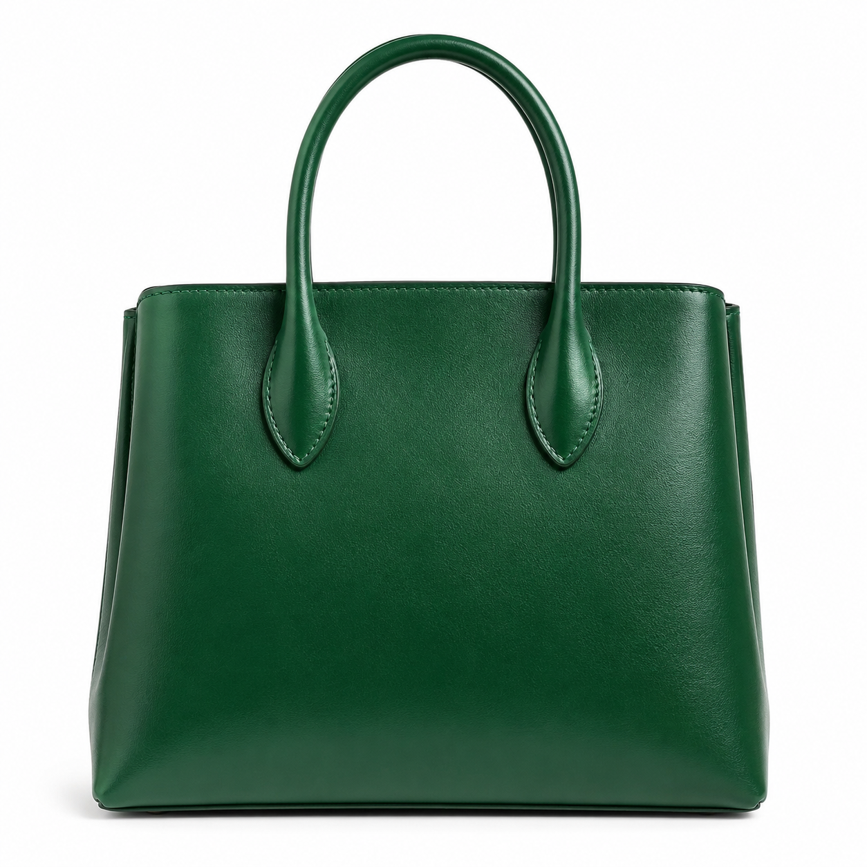 Bolso de mano de piel verde con asas resistentes.