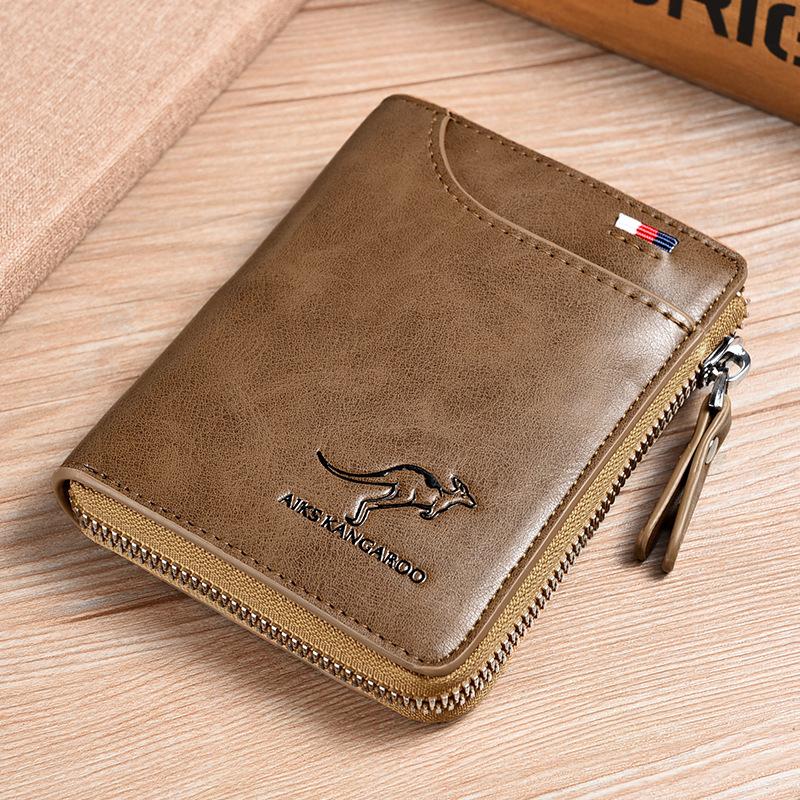 Cartera OakGuard para hombre con cremallera, piel auténtica y protección RFID