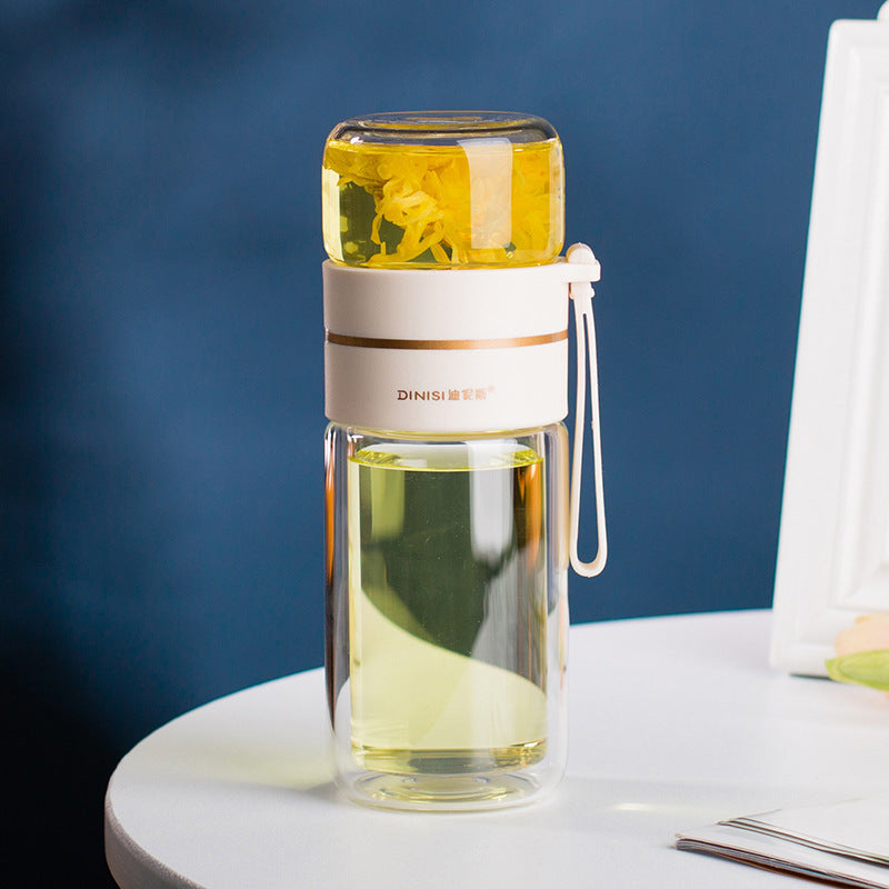 Botella de agua de doble pared con infusor de té integrado: botella reutilizable con aislamiento térmico para bebidas frías y calientes en casa, el