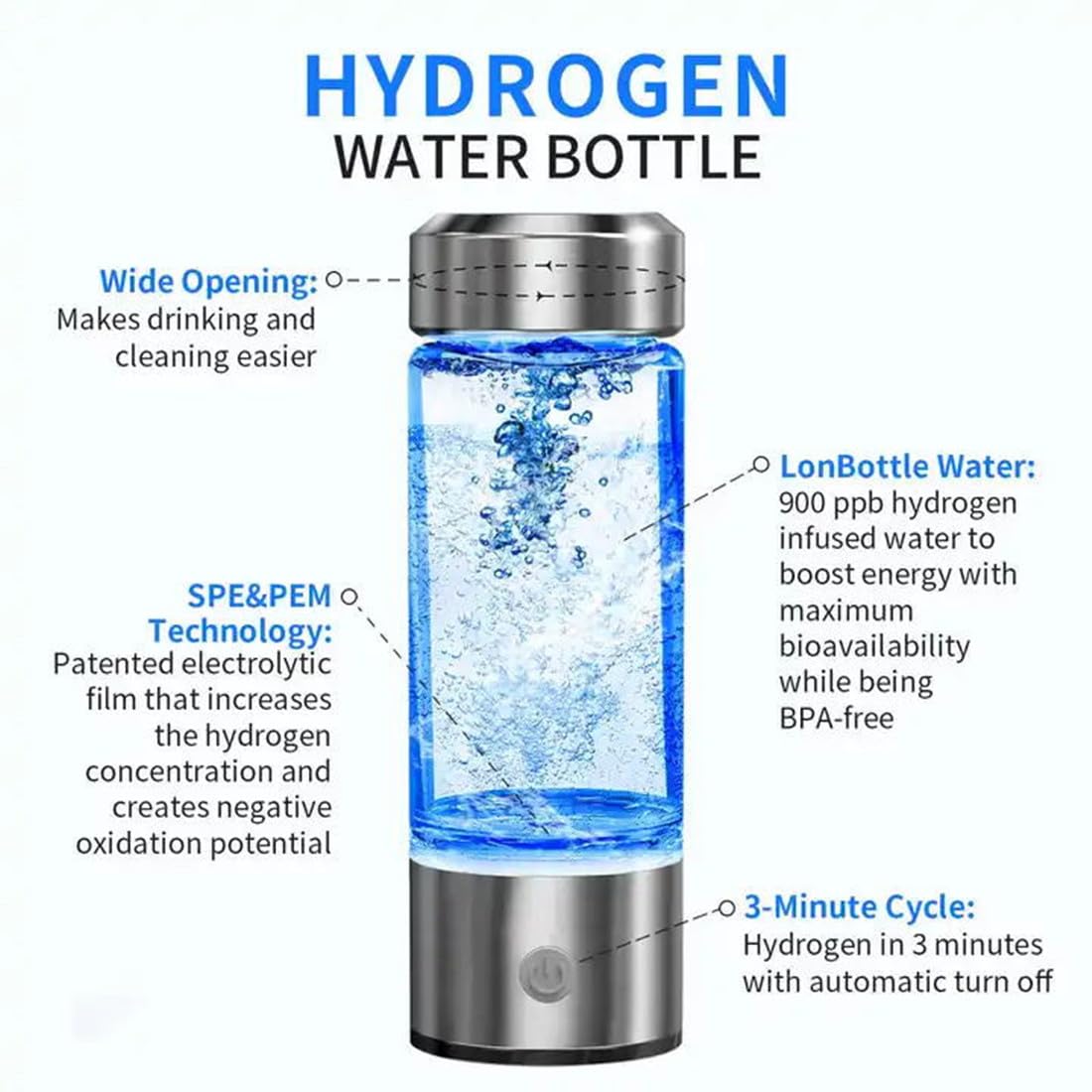 Wasserstoff-Wasserflasche | Tragbares, wiederauffladbares, BPA-free alkalisches Wasser