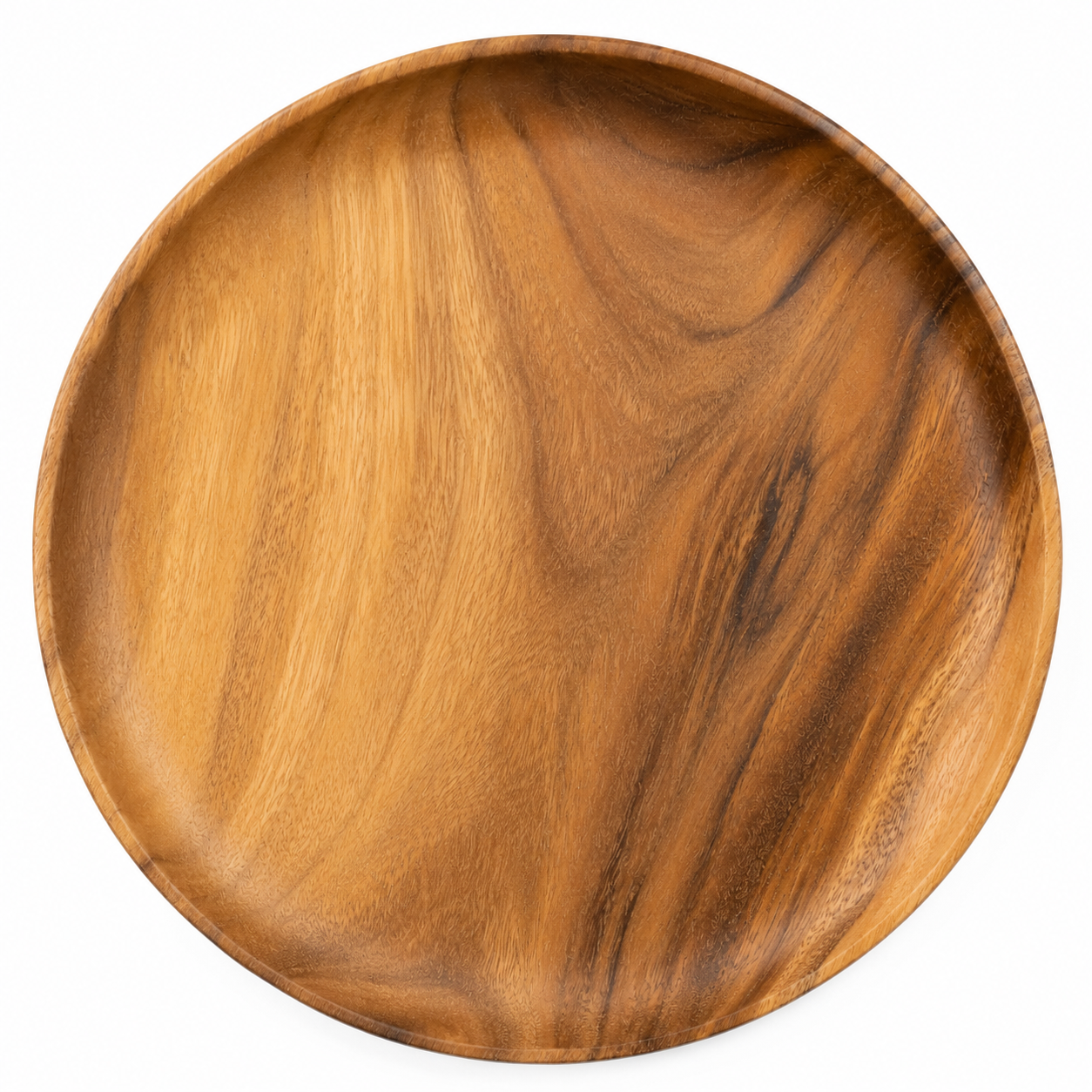 Plato de acacia decorativo sobre fondo blanco
