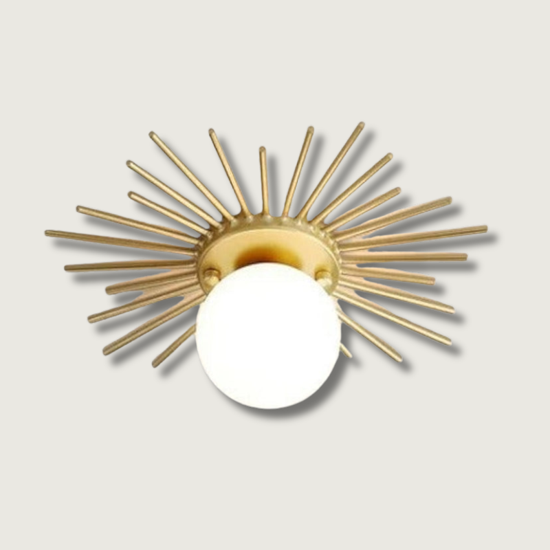 Lámpara de techo Sunburst | Lámpara de globo de metal dorado