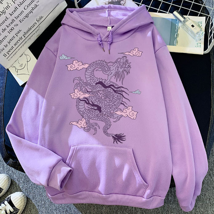 Sudadera con capucha cálida para hombre - Estampado de dragón, poliéster, estilo casual