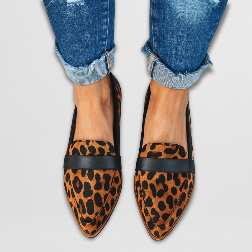 Mocasines elegantes para mujer con estampado de leopardo y suela cómoda