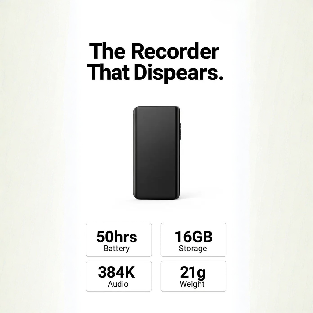 Grabadora de voz compacta con activación por sonido: dictáfono pequeño de 16 GB con batería de 50 horas y cancelación de ruido para reuniones,