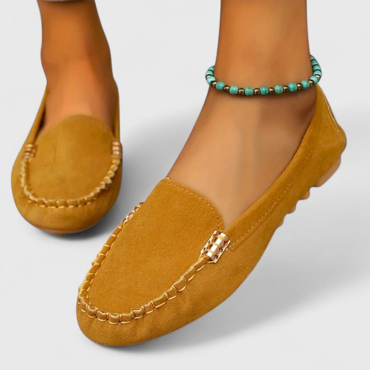 Mocasines de mujer con cierre sin cordones y barra metálica