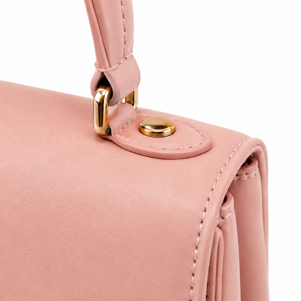 Bolso de mano rosa en un entorno casual.