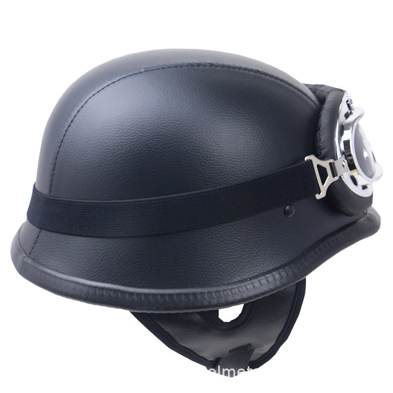 Casco de motocicleta vintage de fibra de carbono con gafas