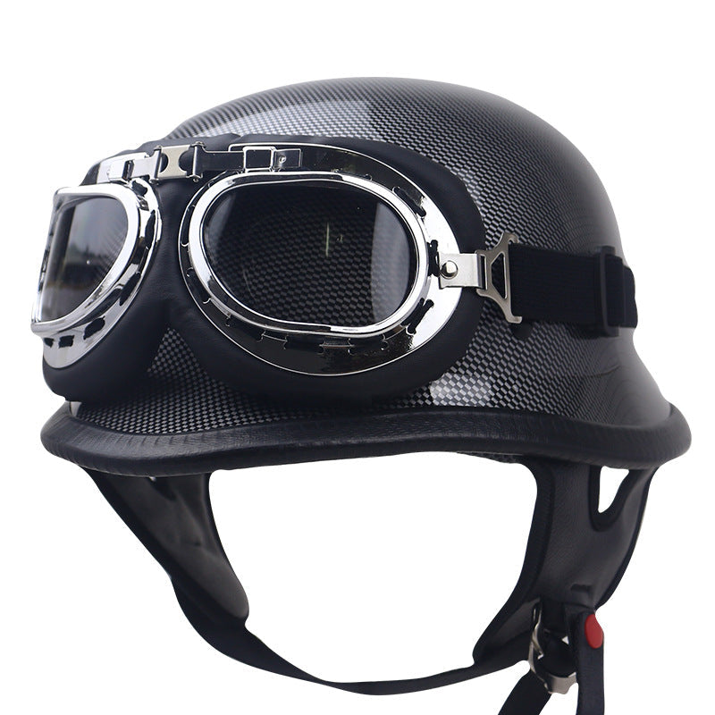 Casco de motocicleta clásico de fibra de carbono con gafas