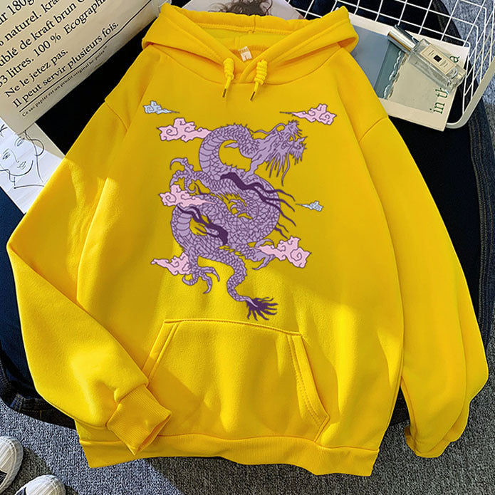 Sudadera con capucha cálida para hombre - Estampado de dragón, poliéster, estilo casual