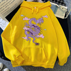 Sudadera con capucha cálida para hombre - Estampado de dragón, poliéster, estilo casual
