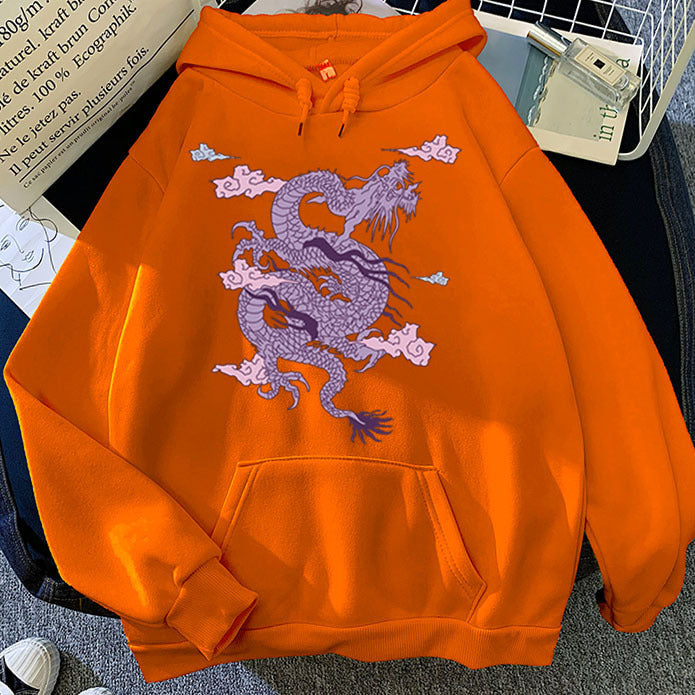 Sudadera con capucha cálida para hombre - Estampado de dragón, poliéster, estilo casual