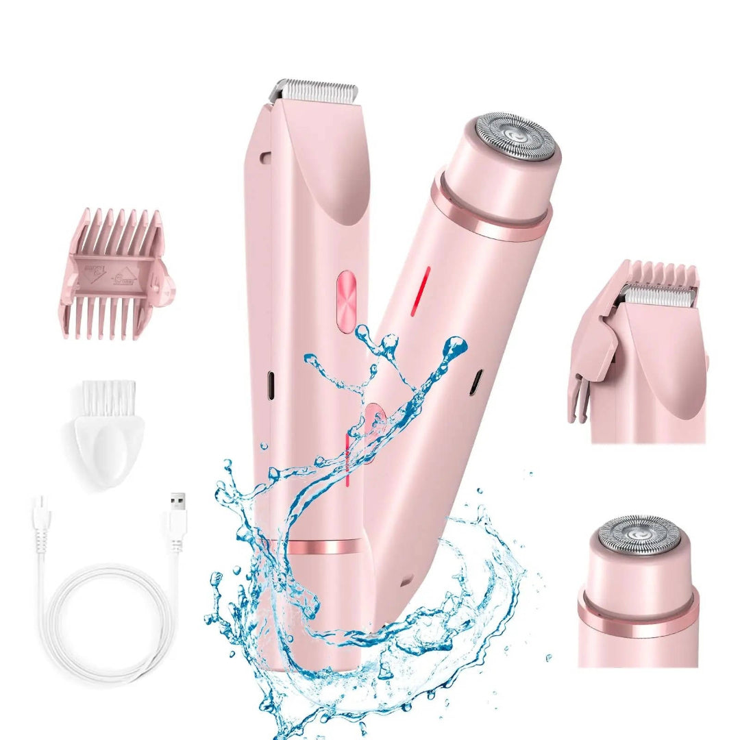 Afeitadora eléctrica 2 en 1 para mujer con recortadora recargable y cabezal giratorio