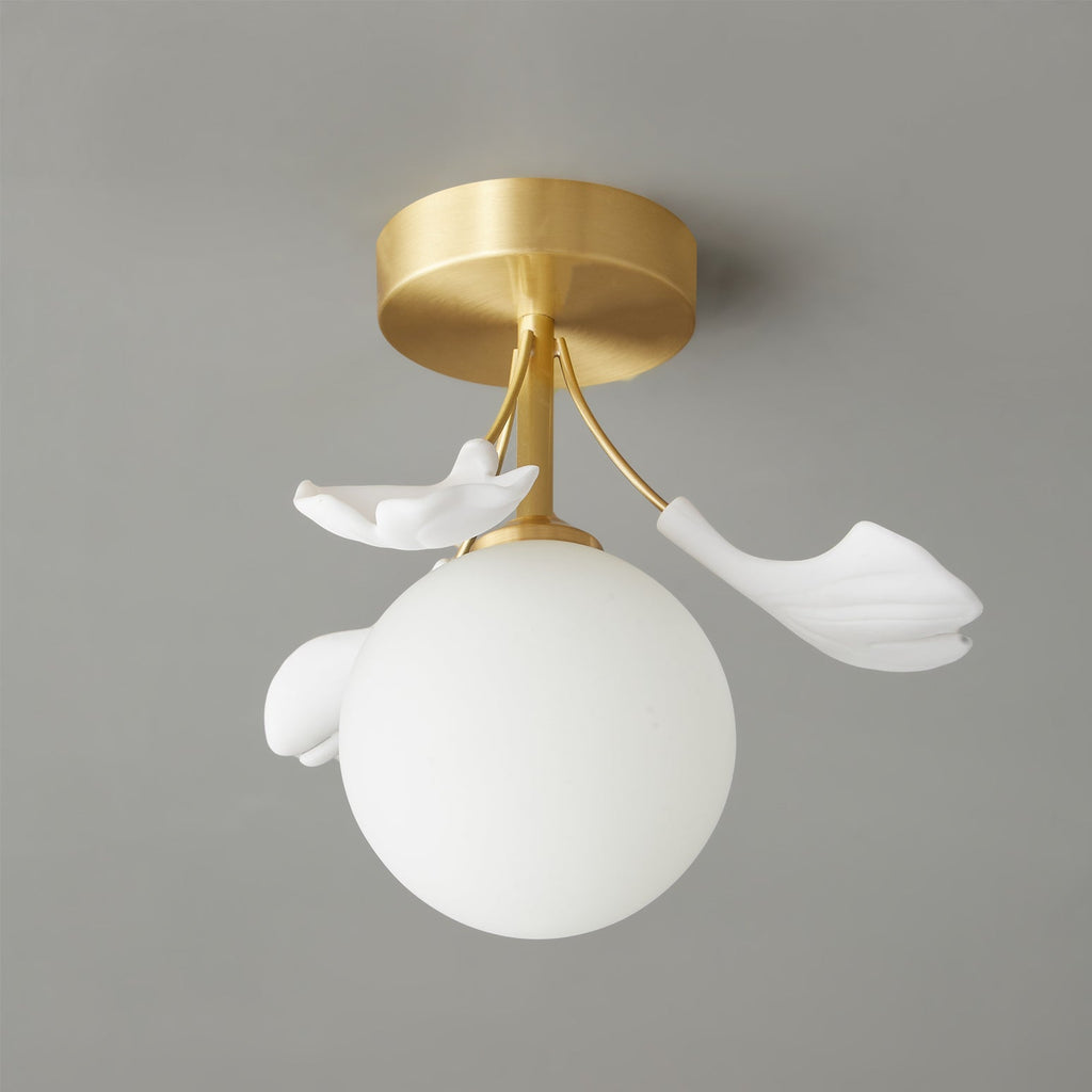 Lámpara de techo botánica | Diseño de globo de cristal con forma de hoja de ginkgo