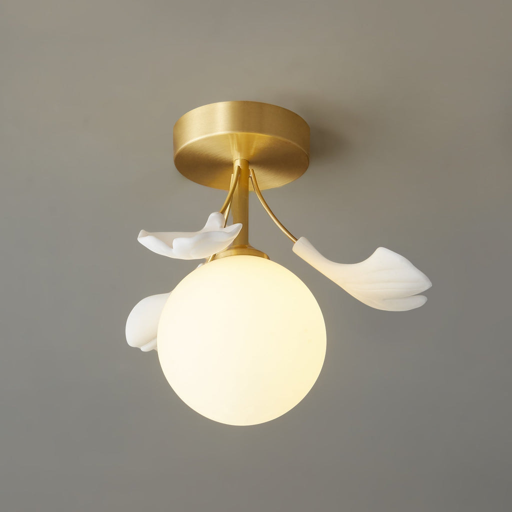 Lámpara de techo botánica | Diseño de globo de cristal con forma de hoja de ginkgo