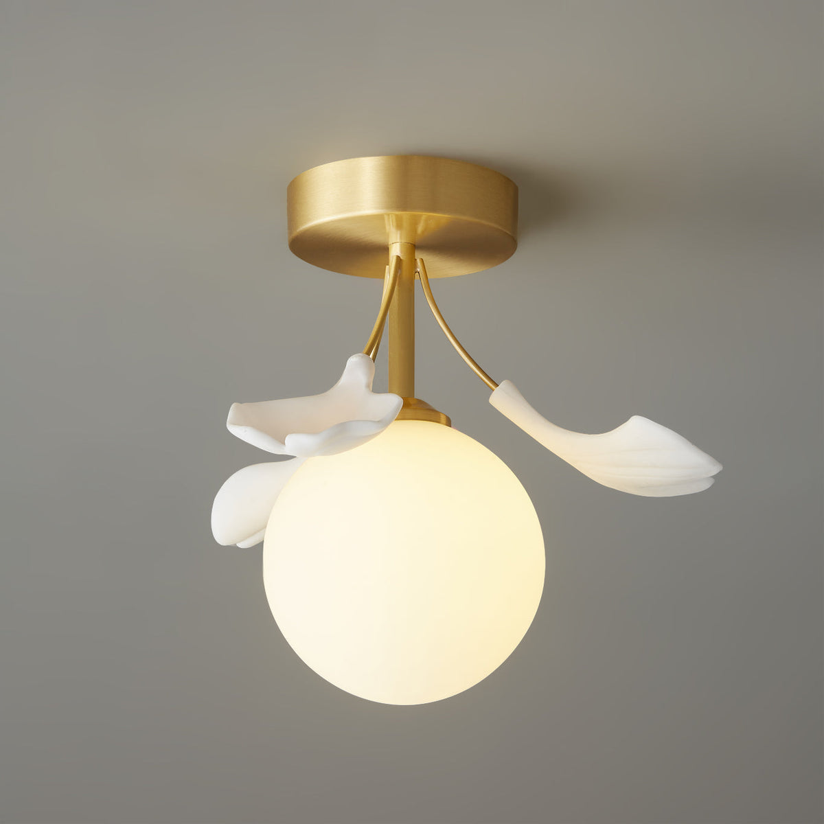 Lámpara de techo botánica | Diseño de globo de cristal con forma de hoja de ginkgo