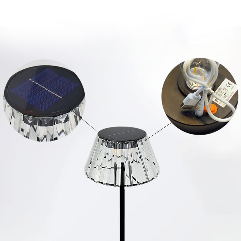 Lámpara de pie LED exterior de hierro y cristal, impermeable, con energía solar y USB, de estilo industrial contemporáneo para jardín