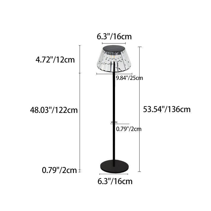 Lámpara de pie LED exterior de hierro y cristal, impermeable, con energía solar y USB, de estilo industrial contemporáneo para jardín