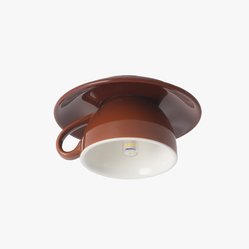 Lámpara de techo de cerámica con forma de taza de café, LED, azul, rosa, amarillo, para dormitorio y sala de estar, diseño divertido