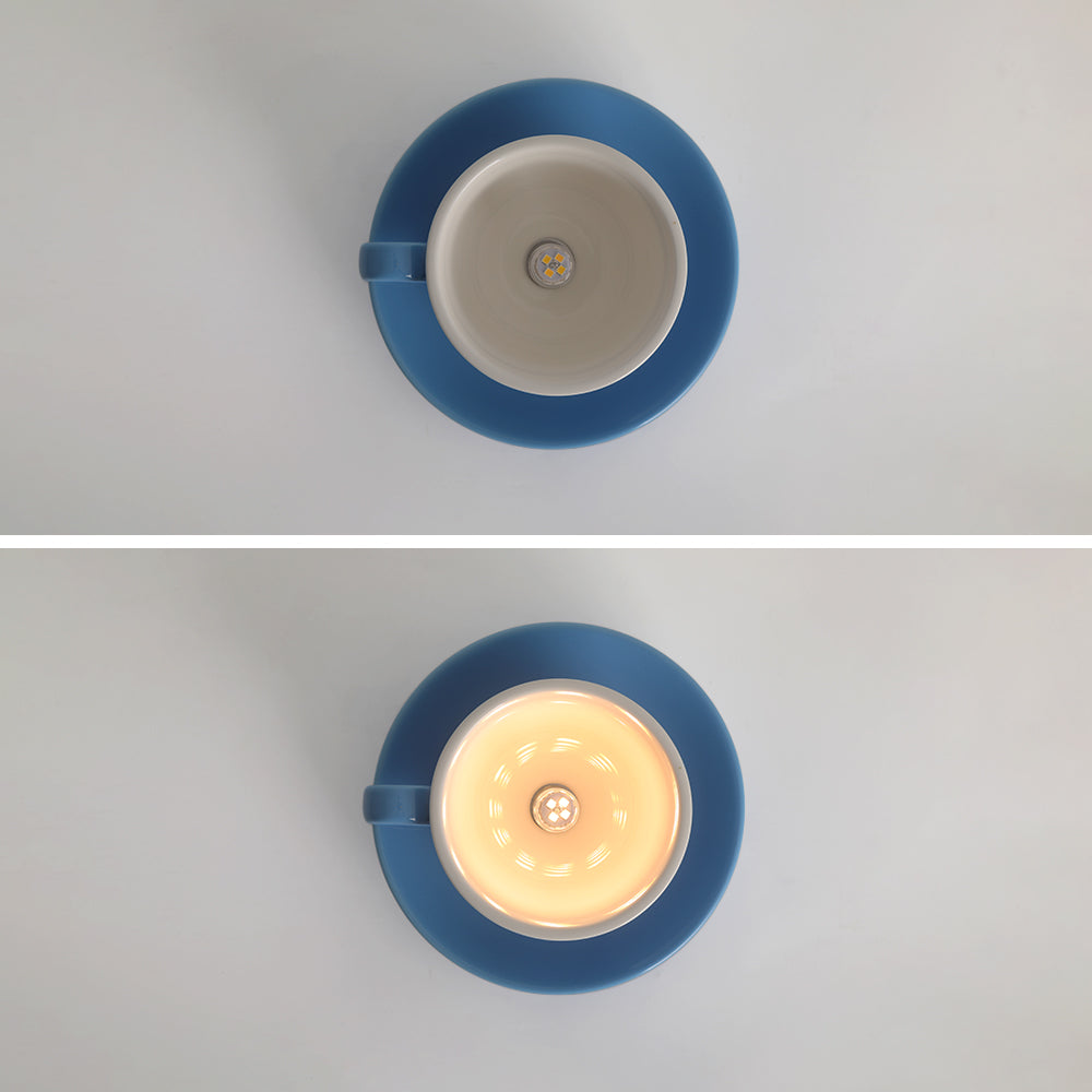 Lámpara de techo de cerámica con forma de taza de café, LED, azul, rosa, amarillo, para dormitorio y sala de estar, diseño divertido