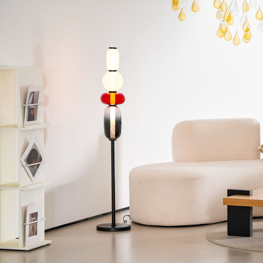 Lámpara de pie de vidrio soplado a mano con racimos de vidrio artísticos – Icono de estilo decorativo con LED integrado – Disponible en dos alturas