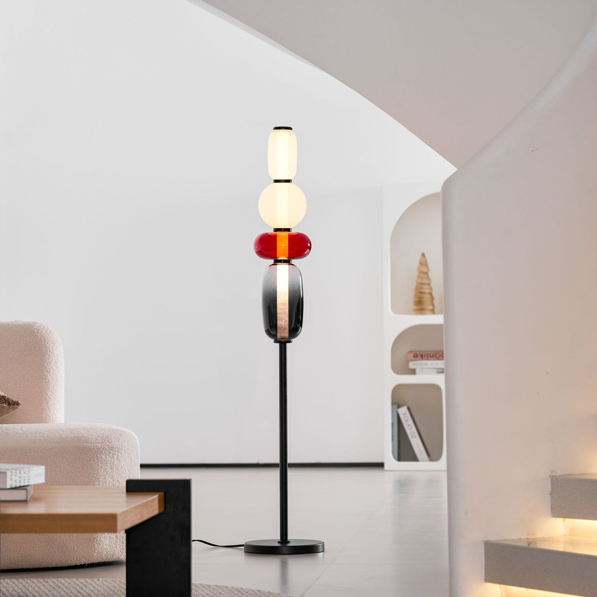 Lámpara de pie de vidrio soplado a mano con racimos de vidrio artísticos – Icono de estilo decorativo con LED integrado – Disponible en dos alturas