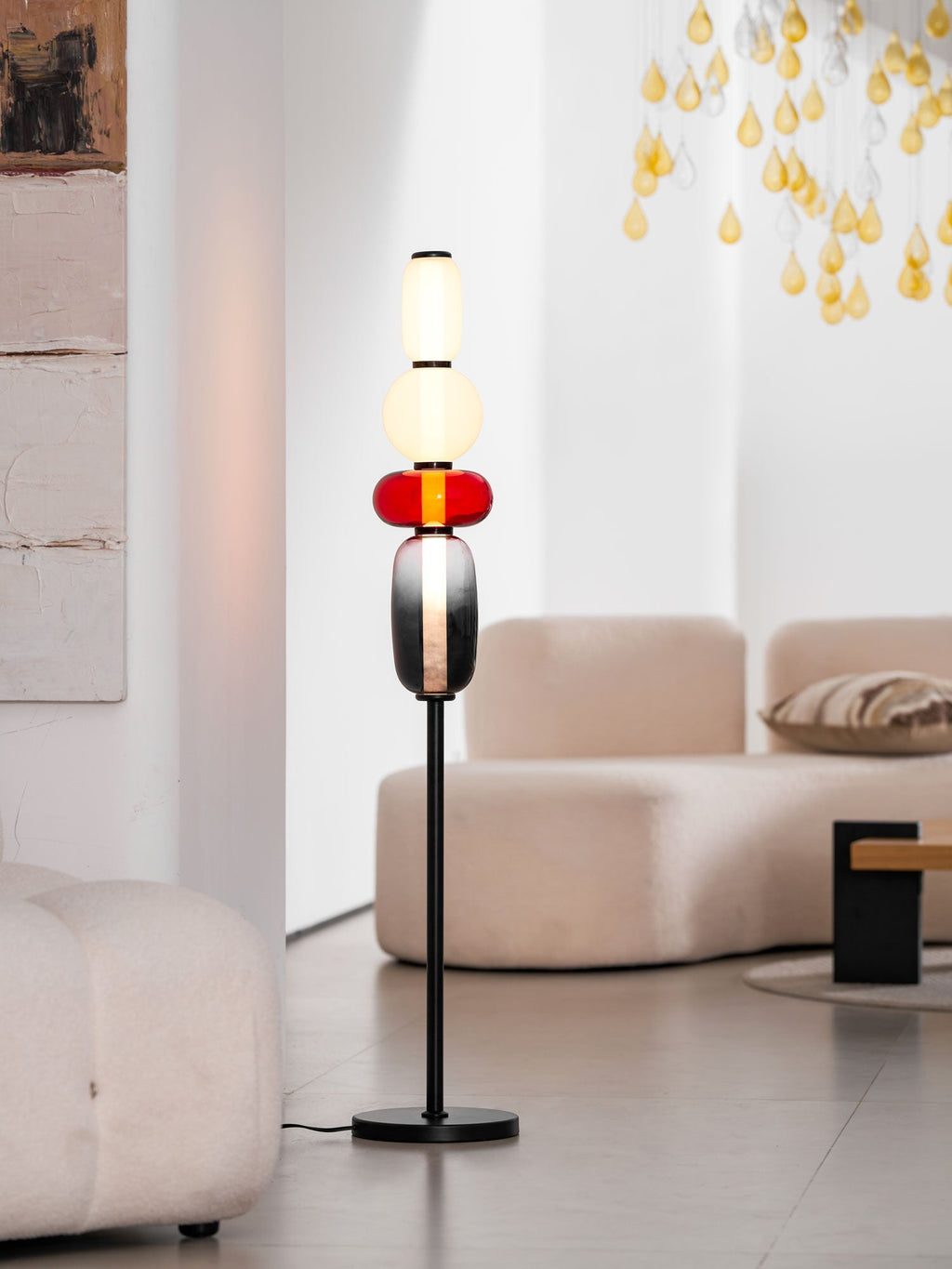 Lámpara de pie de vidrio soplado a mano con racimos de vidrio artísticos – Icono de estilo decorativo con LED integrado – Disponible en dos alturas