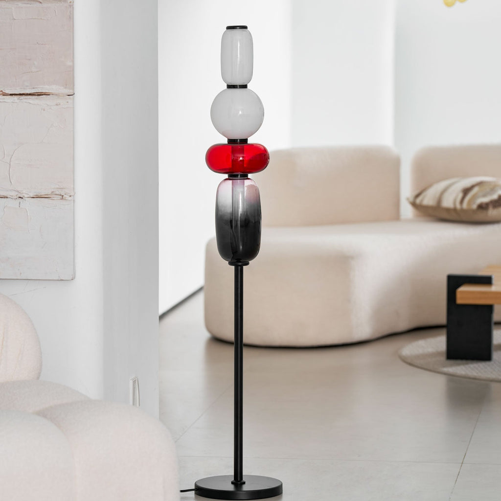 Lámpara de pie de vidrio soplado a mano con racimos de vidrio artísticos – Icono de estilo decorativo con LED integrado – Disponible en dos alturas