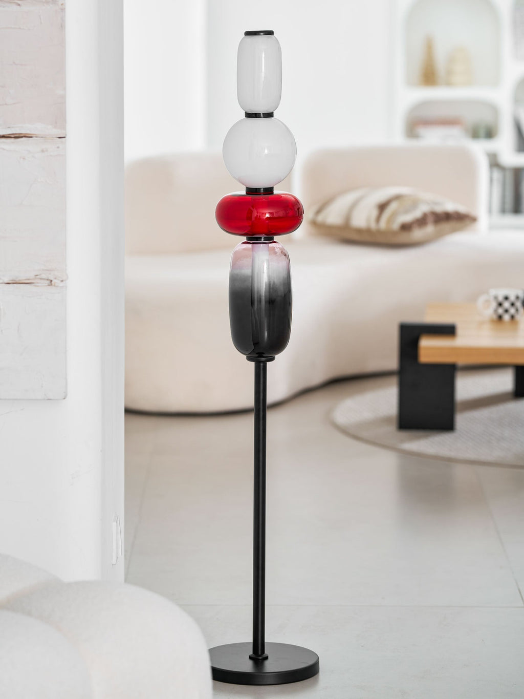 Lámpara de pie de vidrio soplado a mano con racimos de vidrio artísticos – Icono de estilo decorativo con LED integrado – Disponible en dos alturas