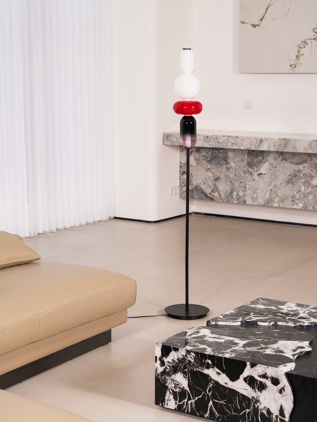Lámpara de pie de vidrio soplado a mano con racimos de vidrio artísticos – Icono de estilo decorativo con LED integrado – Disponible en dos alturas