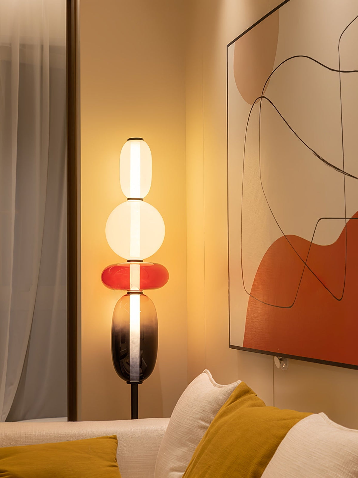 Lámpara de pie de vidrio soplado a mano con racimos de vidrio artísticos – Icono de estilo decorativo con LED integrado – Disponible en dos alturas