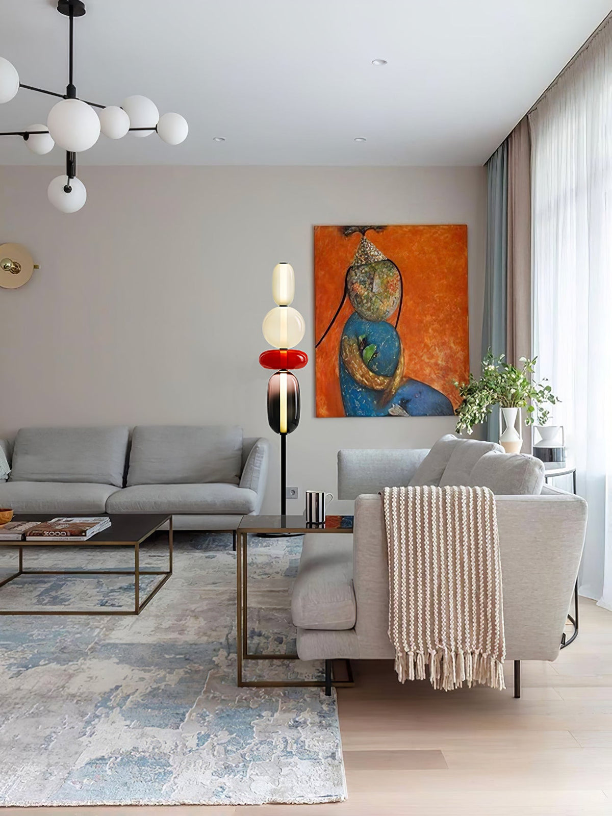 Lámpara de pie de vidrio soplado a mano con racimos de vidrio artísticos – Icono de estilo decorativo con LED integrado – Disponible en dos alturas