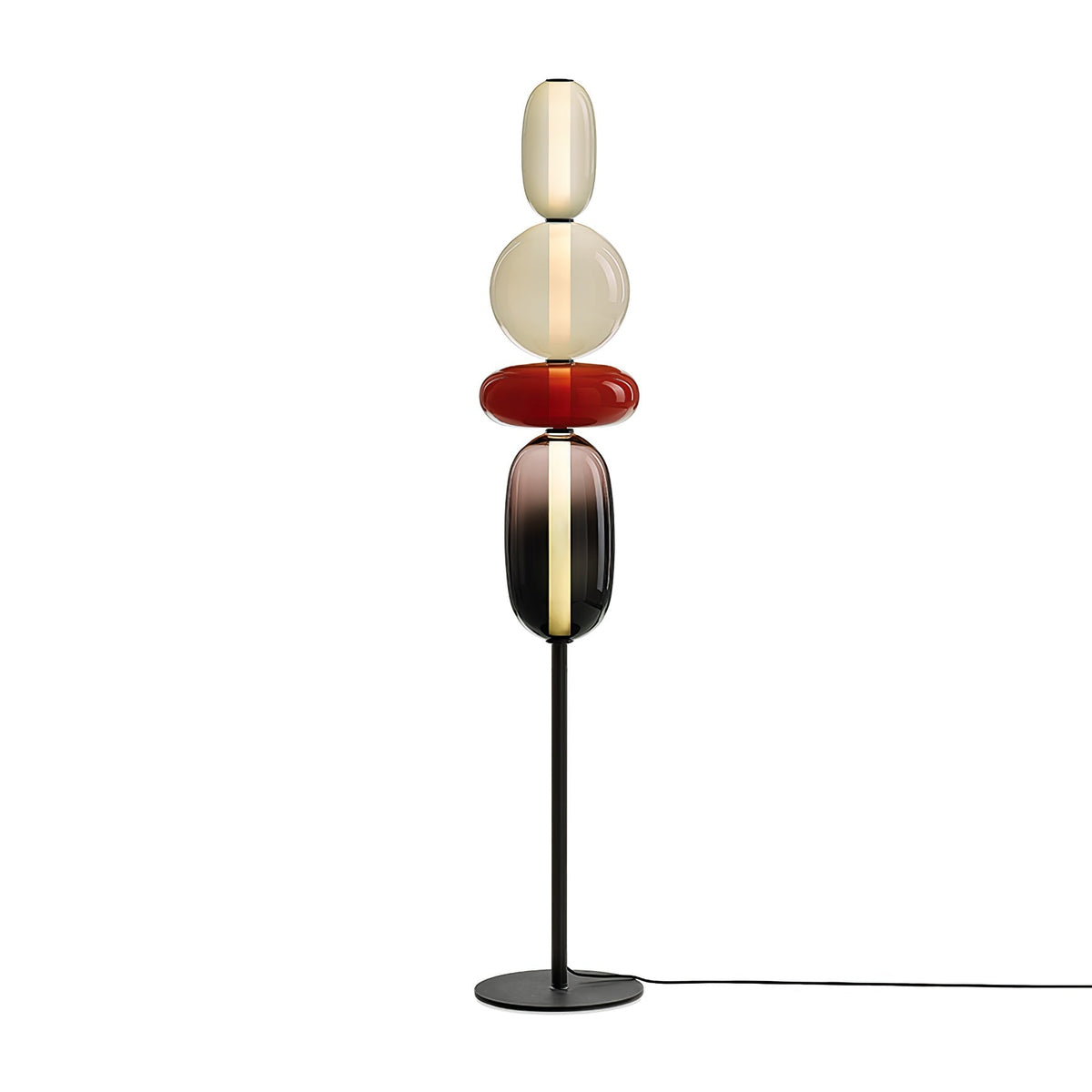 Lámpara de pie de vidrio soplado a mano con racimos de vidrio artísticos – Icono de estilo decorativo con LED integrado – Disponible en dos alturas