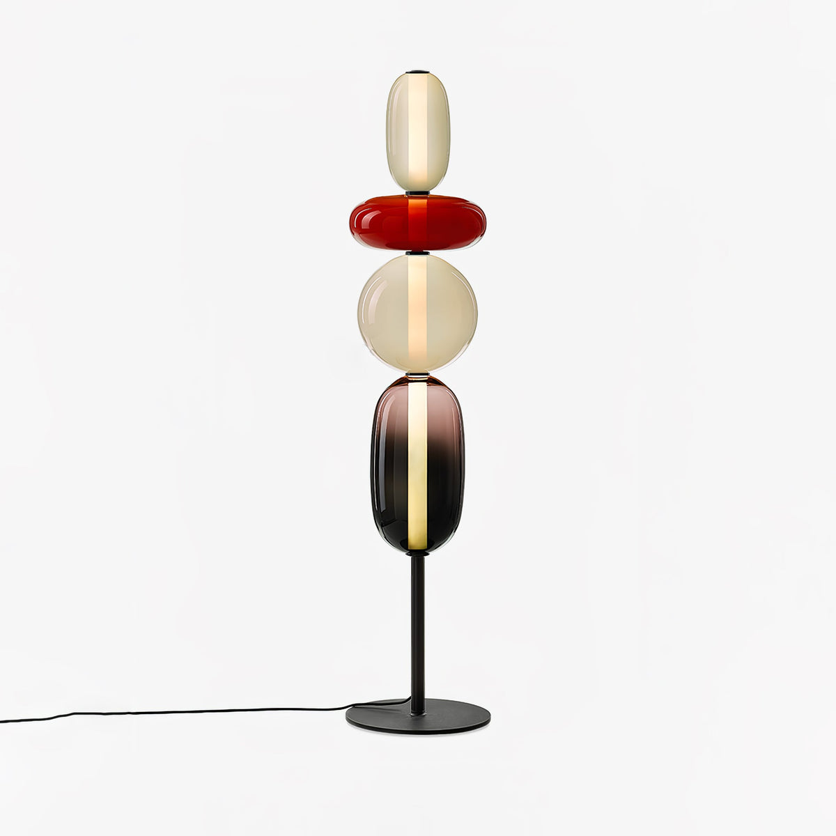 Lámpara de pie de vidrio soplado a mano con racimos de vidrio artísticos – Icono de estilo decorativo con LED integrado – Disponible en dos alturas