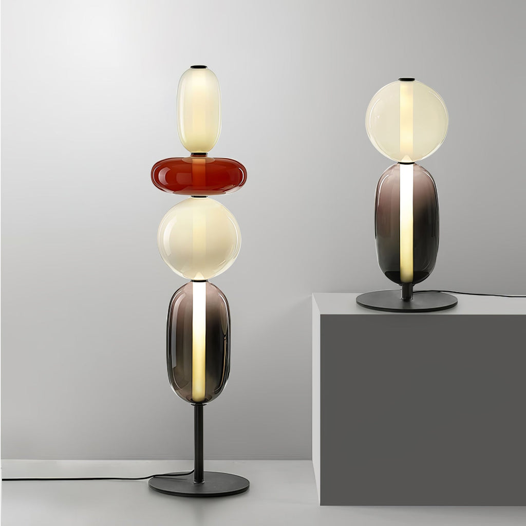 Lámpara de pie de vidrio soplado a mano con racimos de vidrio artísticos – Icono de estilo decorativo con LED integrado – Disponible en dos alturas