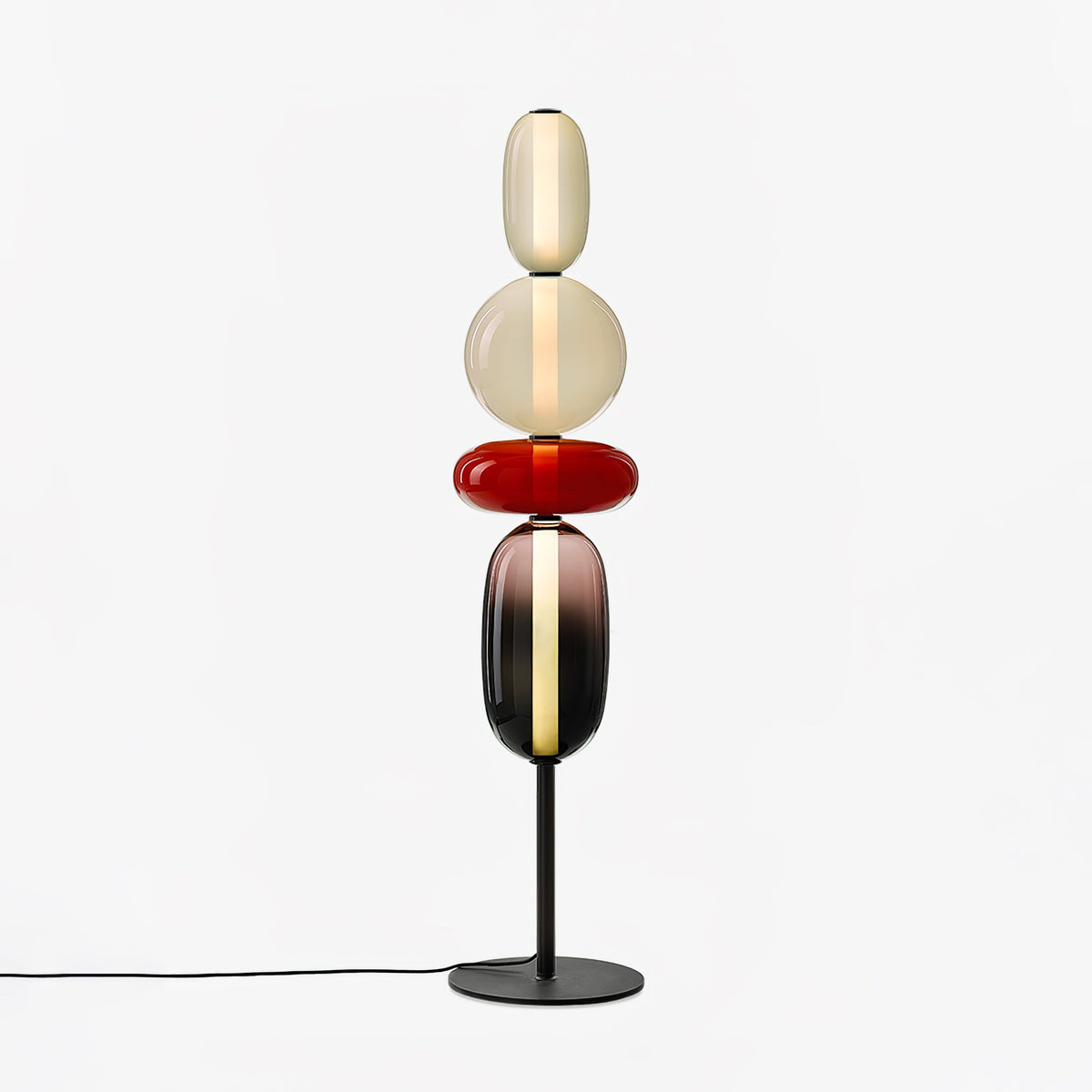 Lámpara de pie de vidrio soplado a mano con racimos de vidrio artísticos – Icono de estilo decorativo con LED integrado – Disponible en dos alturas