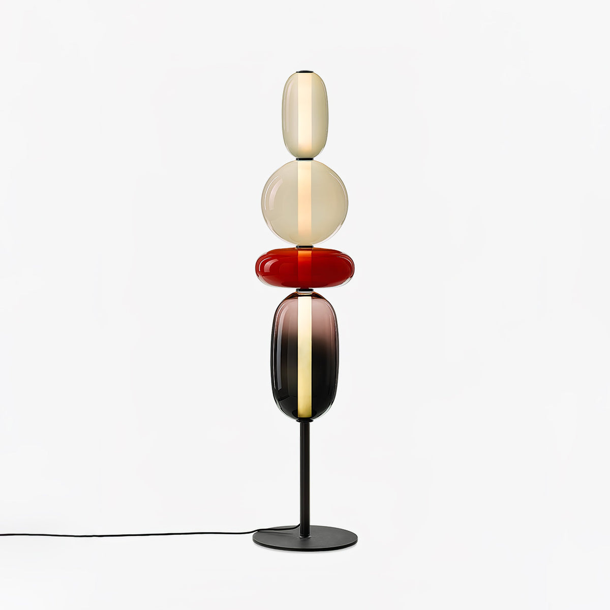 Lámpara de pie de vidrio soplado a mano con racimos de vidrio artísticos – Icono de estilo decorativo con LED integrado – Disponible en dos alturas