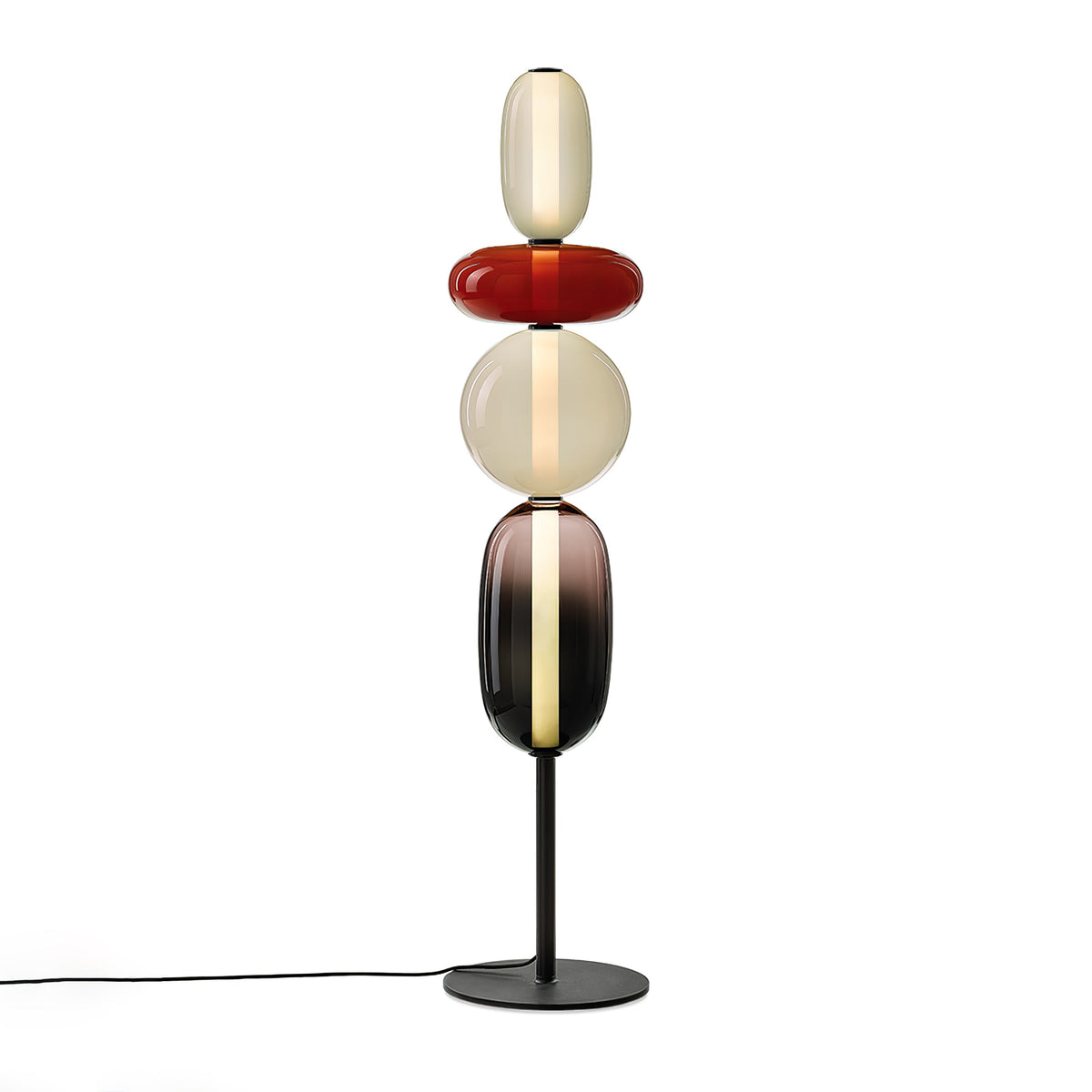 Lámpara de pie de vidrio soplado a mano con racimos de vidrio artísticos – Icono de estilo decorativo con LED integrado – Disponible en dos alturas