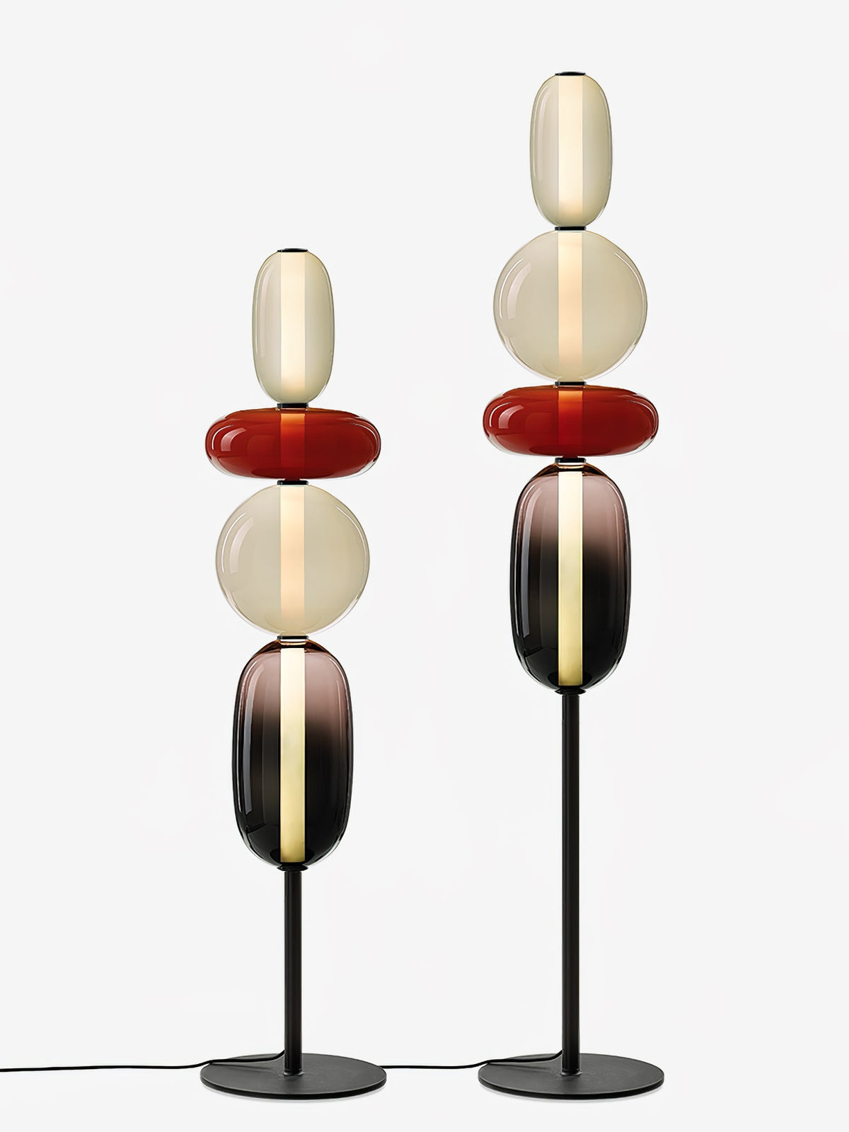 Lámpara de pie de vidrio soplado a mano con racimos de vidrio artísticos – Icono de estilo decorativo con LED integrado – Disponible en dos alturas