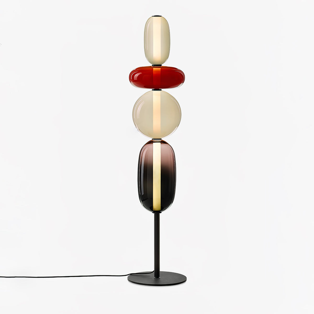 Lámpara de pie de vidrio soplado a mano con racimos de vidrio artísticos – Icono de estilo decorativo con LED integrado – Disponible en dos alturas