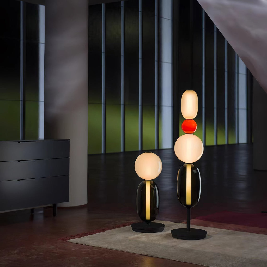 Lámpara de pie de vidrio soplado a mano con racimos de vidrio artísticos – Icono de estilo decorativo con LED integrado – Disponible en dos alturas