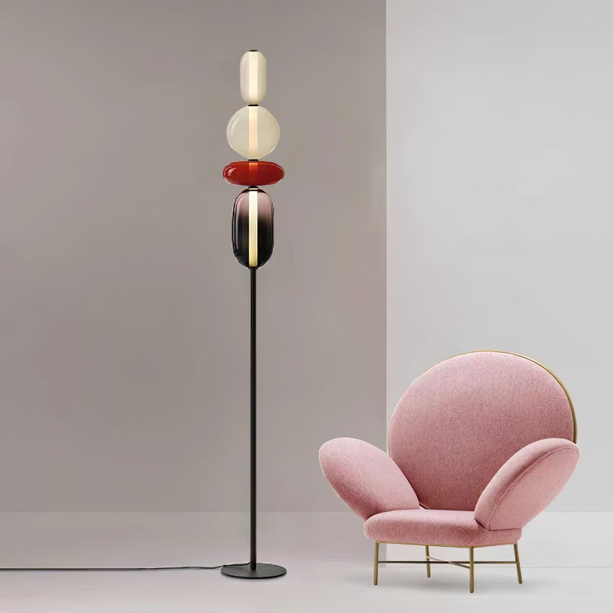 Lámpara de pie de vidrio soplado a mano con racimos de vidrio artísticos – Icono de estilo decorativo con LED integrado – Disponible en dos alturas